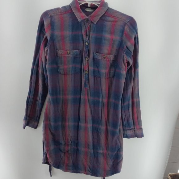 Eddie Bauer Flannel Plaid Belted Shirt Dress size 4 - Picture 1 of 8